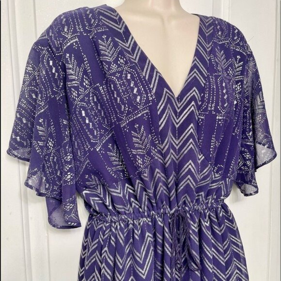 Free People Printed V-Neck Kimono Sleeve Elastic Waist Mini Dress Size S - Picture 4 of 7